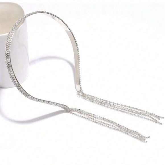 Luxury Silver Rhinestone Headband tassel New ✨✨💕💕 - Picture 1 of 5